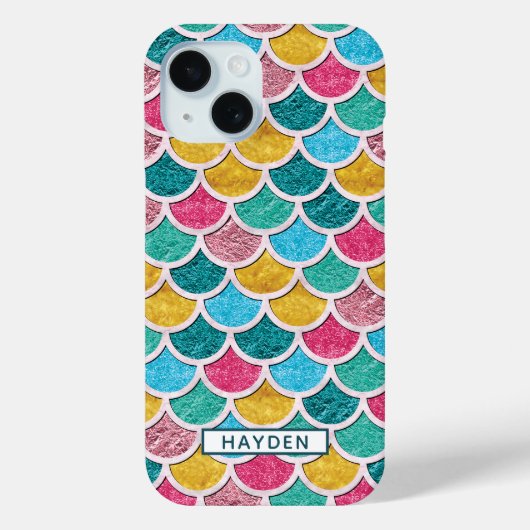 Kleurrijke Zeemeermin Schubben Monogram Case-Mate iPhone Case (Achterkant)