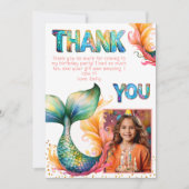 Kleurrijke Zeemeermin Verjaardag Dank u Meisje Fot Bedankkaart (Voorkant)