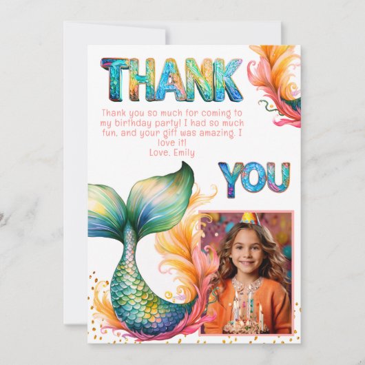 Kleurrijke Zeemeermin Verjaardag Dank u Meisje Fot Bedankkaart (Voorkant)