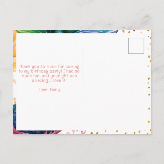 Kleurrijke Zeemeermin Verjaardag Dank u Meisje Fot Briefkaart (Achterkant)