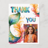 Kleurrijke Zeemeermin Verjaardag Dank u Meisje Fot Briefkaart (Voorkant)