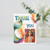 Kleurrijke Zeemeermin Verjaardag Dank u Meisje Fot Briefkaart (Staand voorkant)