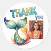 Kleurrijke Zeemeermin Verjaardag Dank u Meisje Fot Ronde Sticker (Voorkant)