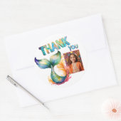 Kleurrijke Zeemeermin Verjaardag Dank u Meisje Fot Ronde Sticker (Envelop)