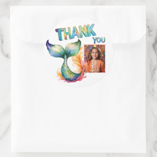Kleurrijke Zeemeermin Verjaardag Dank u Meisje Fot Ronde Sticker (Tas)