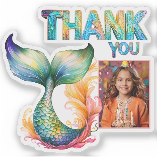 Kleurrijke Zeemeermin Verjaardag Dank u Meisje Fot Sticker (Voorkant)