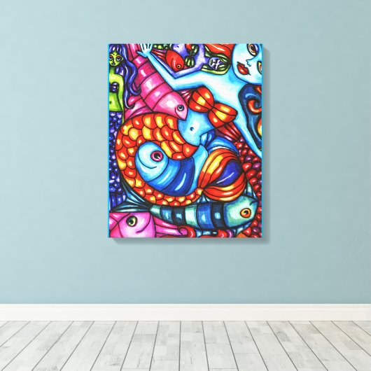 Kleurrijke zeemeerminnen Abstracte originele schil Canvas Afdruk (Insitu (Houten vloer))