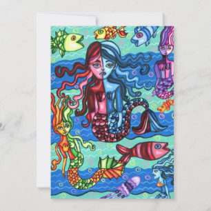 Kleurrijke zeemeerminnen Abstracte originele schil Feestdagenkaart