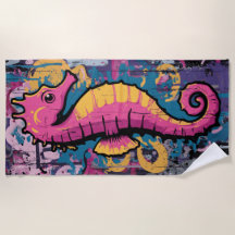 Kleurrijke Zeepaard Pop Art Spatillustratie