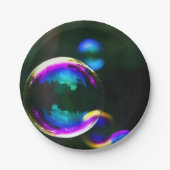 Kleurrijke zeepbellen drijven papieren bordje (Voorkant)