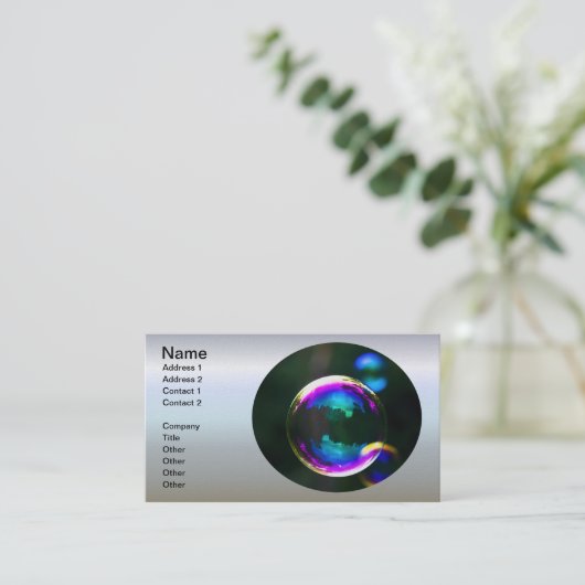 Kleurrijke zeepbellen drijven visitekaartje (Staand voorkant)