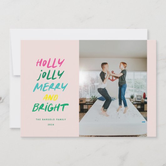 Kleurrijke Zeer Vrolijke Horizontale Kerst Foto Feestdagenkaart (Voorkant)