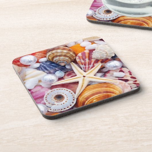 Kleurrijke zeeschelp Harde plastic onderzetters (Linkerzijde)