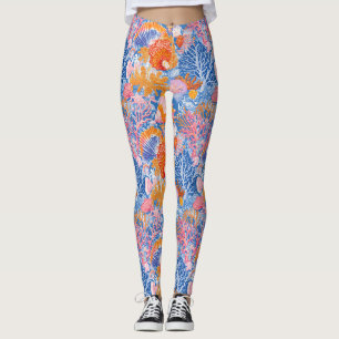 Kleurrijke Zeeschelp Koraal Turkoois Paars Oceaan Leggings
