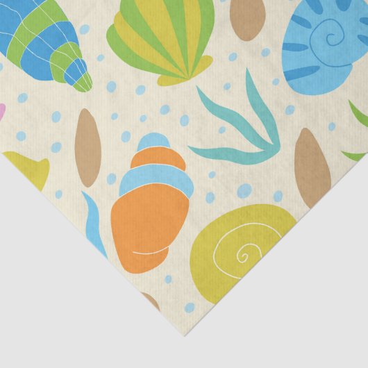 Kleurrijke Zeeschelpen en Zeesterren Nautisch Patr Tissuepapier (Detail)