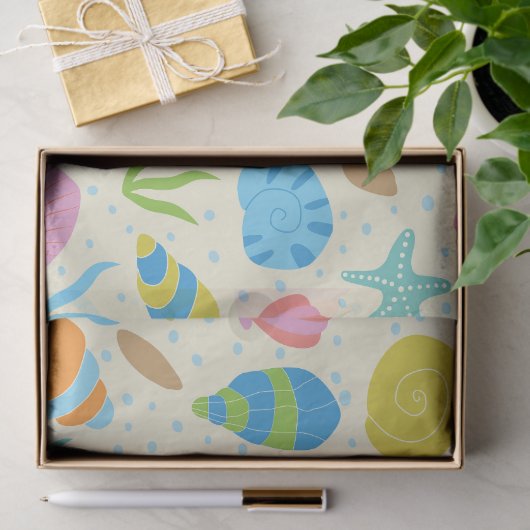 Kleurrijke Zeeschelpen en Zeesterren Nautisch Patr Tissuepapier (Geschenk)