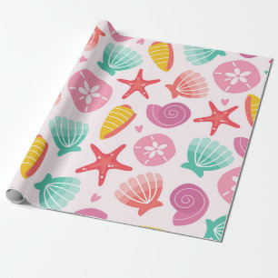 Kleurrijke zeeschelpen en zeesterren patroon cadeaupapier