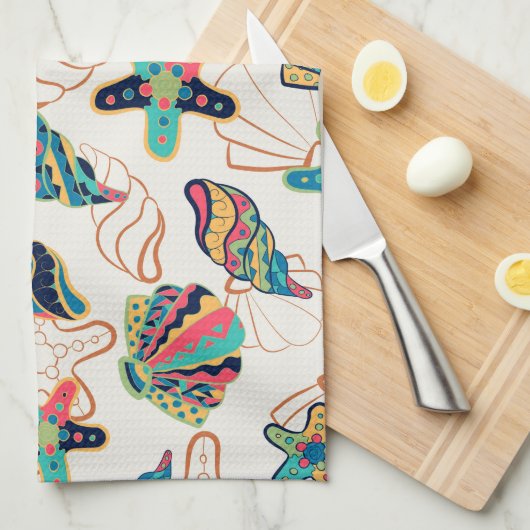 Kleurrijke zeeschelpen modern patroon theedoek (Quarter Fold)