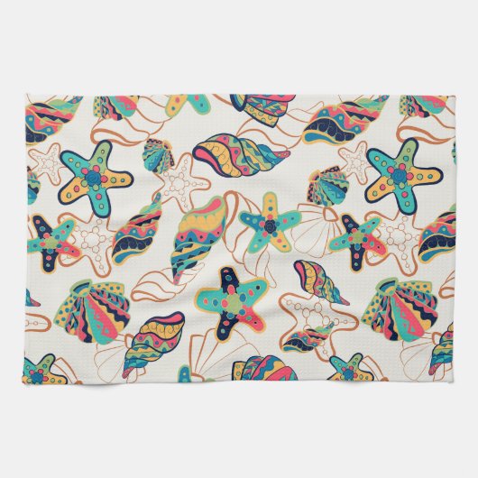 Kleurrijke zeeschelpen modern patroon theedoek (Horizontaal)