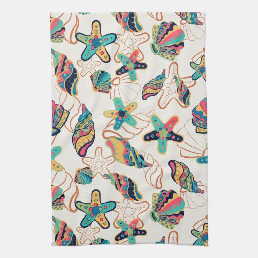Kleurrijke zeeschelpen modern patroon theedoek (Verticaal)
