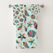 Kleurrijke zeeschelpen patroon badhanddoek set