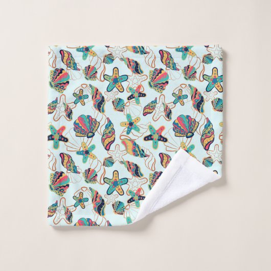 Kleurrijke zeeschelpen patroon badhanddoek set bad handdoek (Wasdoekje)