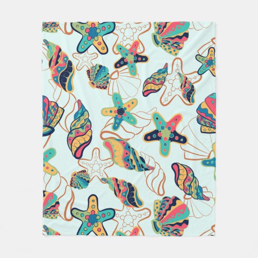 Kleurrijke zeeschelpen patroon fleece deken (Voorkant)