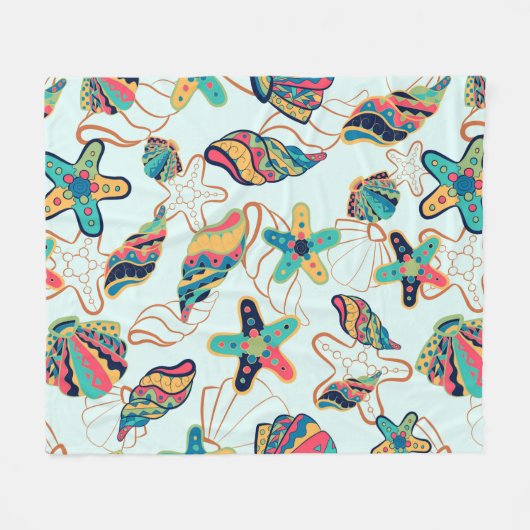 Kleurrijke zeeschelpen patroon fleece deken (Voorkant (Horizontaal))