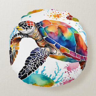 Kleurrijke Zeeschildpad Kunst Rond Kussen
