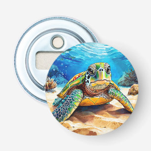 Kleurrijke Zeeschildpad Oceaan Keukendecor Button Flesopener