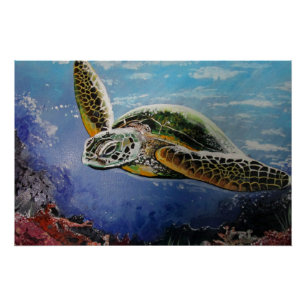 Kleurrijke Zeeschildpad Oceaan Muurkunst voor Kust Perfect Poster