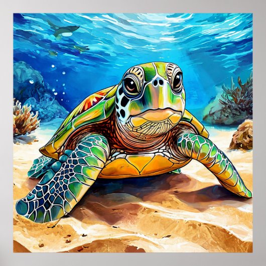 Kleurrijke zeeschildpad poster (Voorkant)