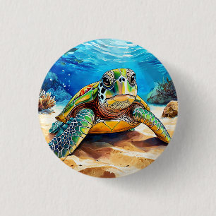 Kleurrijke Zeeschildpad Ronde Button 3,2 Cm
