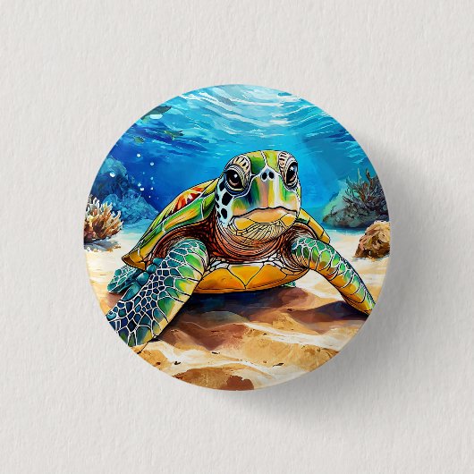 Kleurrijke Zeeschildpad Ronde Button 3,2 Cm (Voorkant)