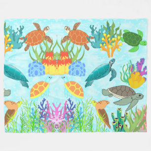 Kleurrijke Zeeschildpadden En Koraal Aquatisch Lev Fleece Deken