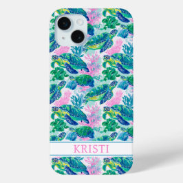 Kleurrijke Zeeschildpadden met Monogram iPhone 15 Mini Hoesje