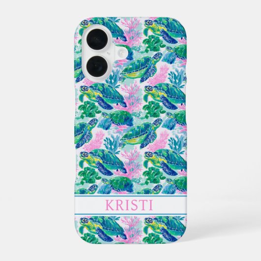 Kleurrijke Zeeschildpadden met Monogram iPhone 16 Hoesje (Achterkant)