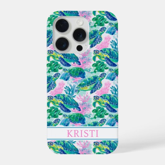 Kleurrijke Zeeschildpadden met Monogram iPhone Hoesje (Achterkant)