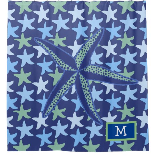 Kleurrijke Zeester Naadloos Patroon Met Monogram Douchegordijn (Voorkant)