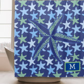 Kleurrijke Zeester Naadloos Patroon Met Monogram Douchegordijn
