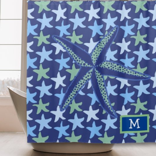 Kleurrijke Zeester Naadloos Patroon Met Monogram Douchegordijn
