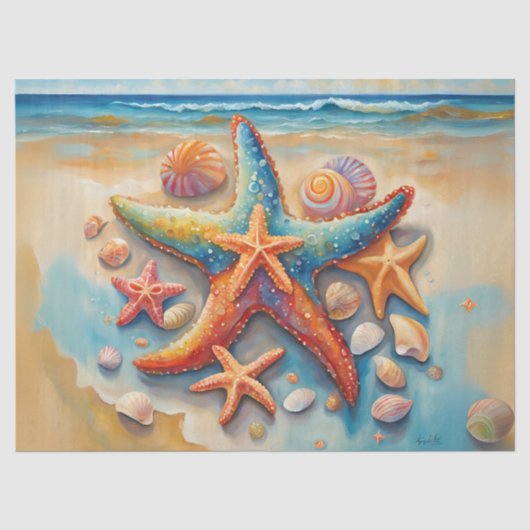 Kleurrijke Zeester op het Strand Tissuepapier (Voorkant)