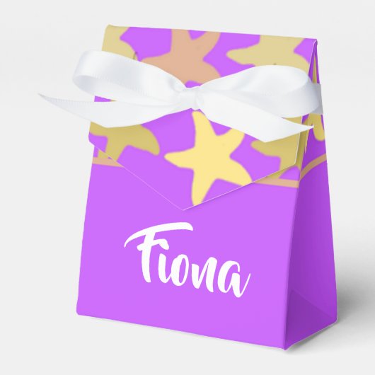 Kleurrijke zeester op paars bedankdoosjes (Voorkant Zijde)