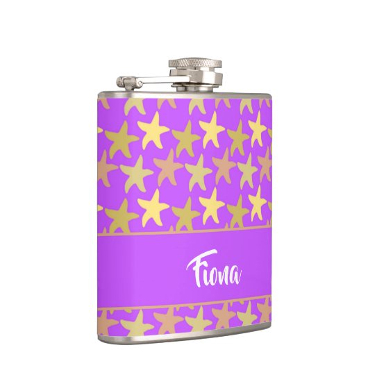 Kleurrijke zeester op paars heupfles (Rechts)