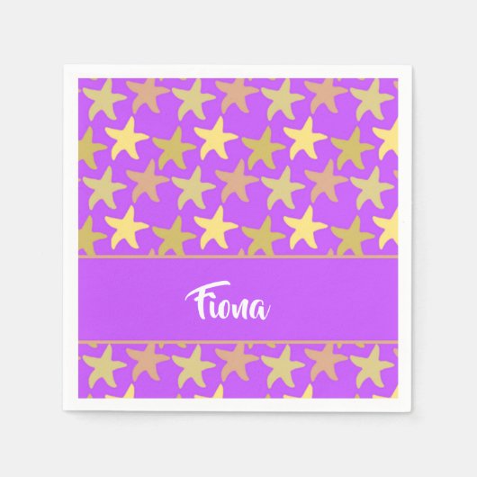 Kleurrijke zeester op paars servet (Voorkant)