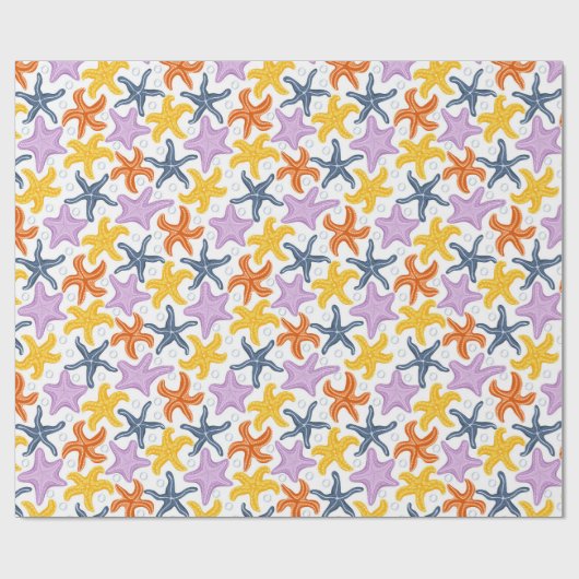 Kleurrijke zeesterren op wit cadeaupapier (Vlak)