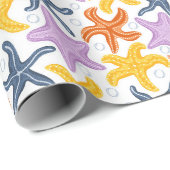 Kleurrijke zeesterren op wit cadeaupapier (Rol Hoek)