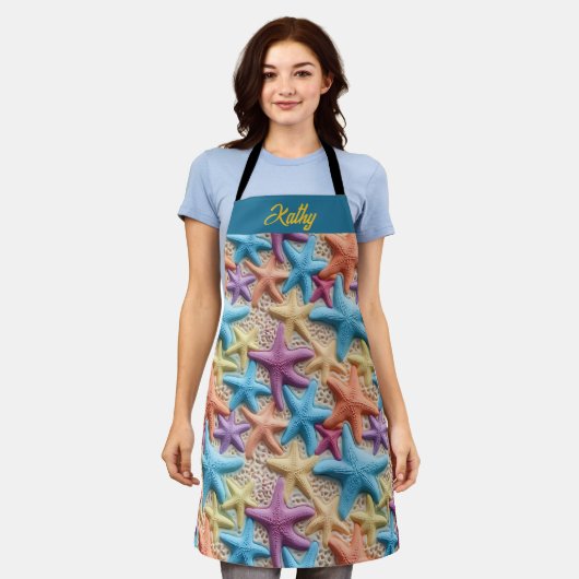 Kleurrijke zeesterren zandkust overal print Schort (Gedragen)