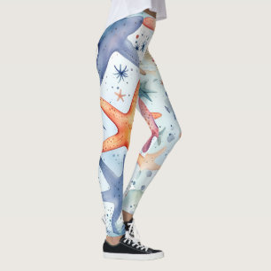 Kleurrijke zeevis, zee sterren waterverf kunst. leggings