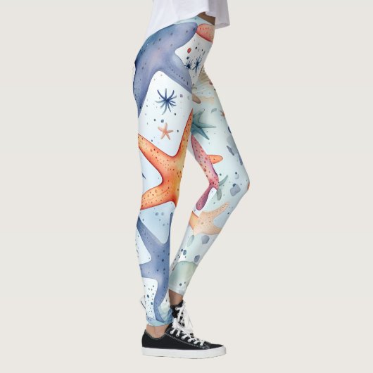 Kleurrijke zeevis, zee sterren waterverf kunst. leggings (Rechts)